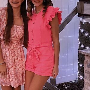 Women’s Pink Ruffle Sleeve Romper